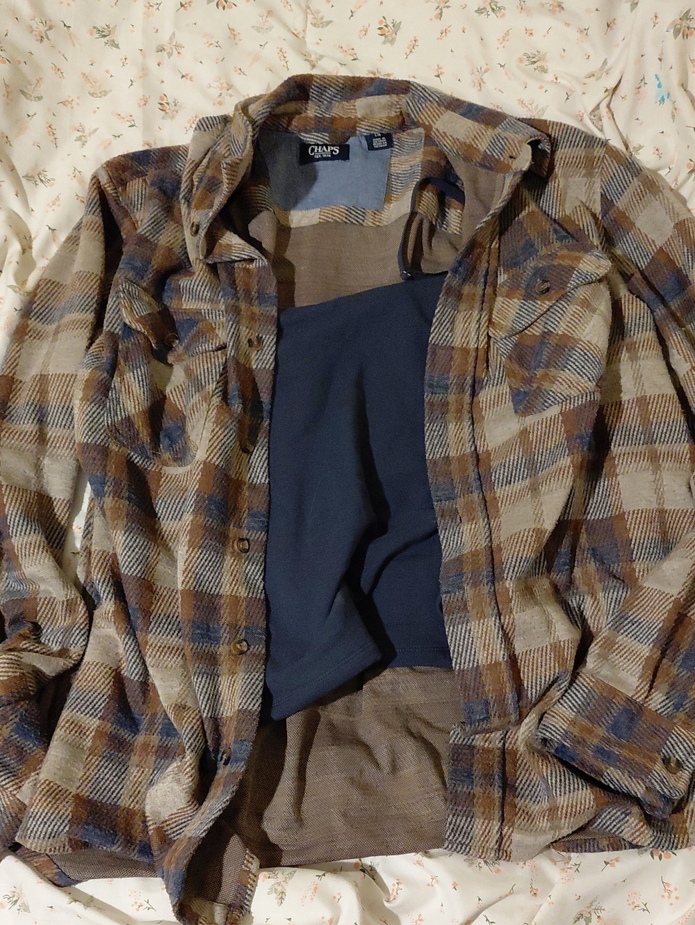 Chaps Blue and Brown Plaid Button-Down Shirt